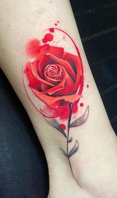 Watercolor Rose Tattoo, Coloured Rose Tattoo, Watercolor Rose Tattoos, Lily Flower Tattoos, Rose Drawing Tattoo, Band Tattoos, Rose Tattoos For Women, Forearm Band Tattoos, Red Rose Tattoo