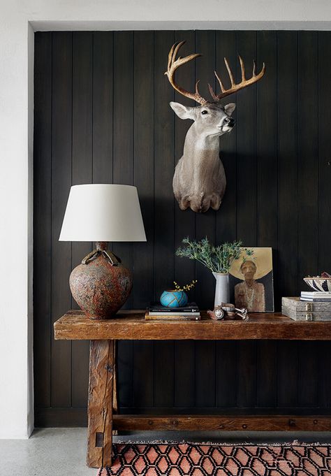 Weekend getaway lodges in Texas Dark Wall Office, Deer Mounts In Living Room, Decorating With Deer Mounts, Deer Mount Decor, Deer Head Decor, Taxidermy Decor, Deer Mounts, Wall Office, Trophy Rooms