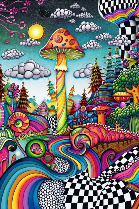 Physcadelic Art Patterns, Psychadelic Art Doodle, Trippy Doodle Art, Trippy Art Ideas, Psychodelisch Art, Funky Art Style, Trippy Mushroom Painting, Art Trippy, Trippy Drawings