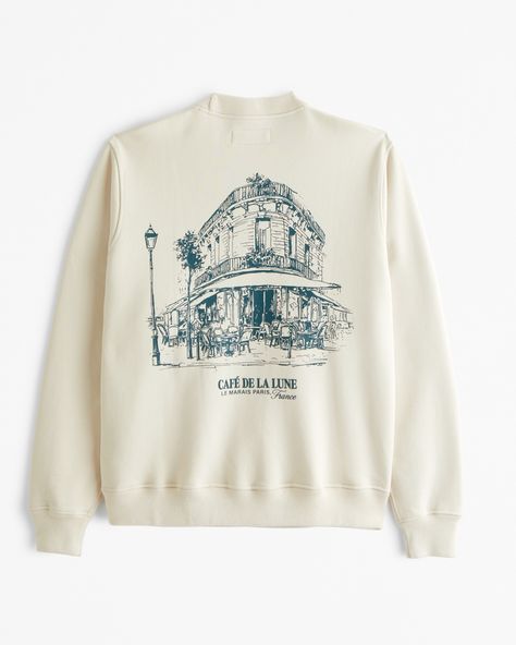 Men's Premium Heavyweight Graphic Crew Sweatshirt | Men's Tops | Abercrombie.com Sorority Sweatshirts, Paris Inspired, Classic Sweatshirt, Warm Beige, Men's Tops, Crew Sweatshirts, Mens Crew Neck, Oversized Sweatshirt, Vintage Sweatshirt