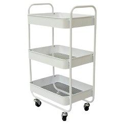 Room Essentials metal utility cart with metal mesh tray, white Kitchen Trolley Cart, Kitchen Storage Trolley, Island Storage, Kitchen Island Storage, Metal Cart, Rolling Utility Cart, Kitchen Storage Cart, Rolling Storage Cart, Kitchen Trolley