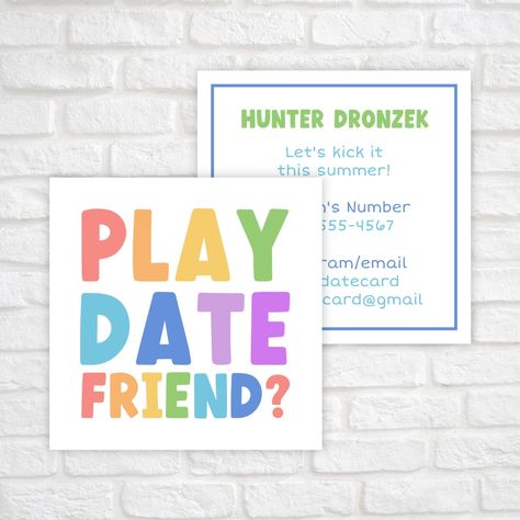 Playdate Invitation, Playdate Cards, Parent Contact, Contact Card, Cards For Kids, Calling Card, Summer Cards, End Of School Year, End Of School