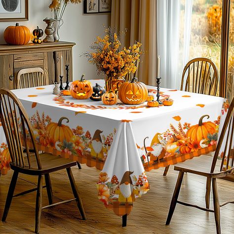 PRICES MAY VARY. Gorgeous Pumpkin Designs: This floral tablecloth is printed with beautiful colorful detailed pattern, which will brighten up your dining room, living room and patio, bringing a refreshing touch. Note: the back of the tablecloth is white. Premium Material: This 55x70 inch table cloth is made of high quality 100% polyester woven silky satin fabric, which is wrinkle-free, stain resistant, water repellent and long-lasting. Colors won't fade thanks to new digital printing methods. Fi Rectangle Table Cloth, Thanksgiving Tablecloth, Pumpkin Designs, Free Thanksgiving, Floral Tablecloth, Rectangle Table, Pumpkin Design, Wrinkle Free, Printing Methods