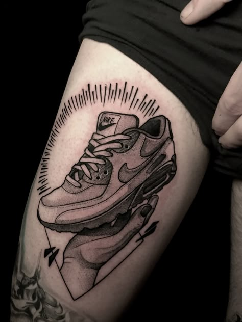 Airmax tattoo Air Max Tattoo, Shoe Tattoo Ideas, Most Expensive Sneakers, Nike Tattoo, Shoe Tattoo, Expensive Sneakers, Black Grey Tattoo, Shoe Tattoos, Good Tattoo