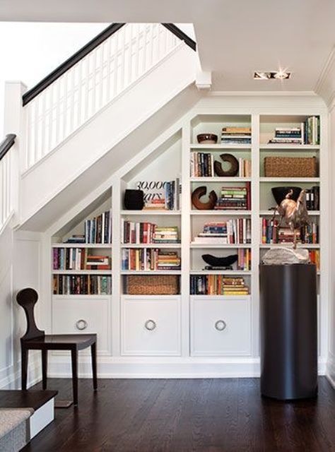 25 Libraries And Reading Nooks Under Stairs | DigsDigs | Bloglovin’ Shelves Under Stairs, تحت الدرج, Tv Regal, Staircase Storage, Stair Case, Diy Stairs, Understairs Storage, Stair Storage, Basement Renovations