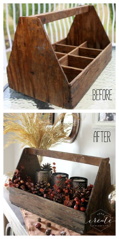 before and after toolbox Natural Fall Decor, Wooden Tool Boxes, Fall Deco, Fall Decorating Ideas, Tool Boxes, Autumn Nature, Primitive Decor, Autumn Decor, Fall Decorating