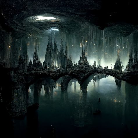 Fantasy World Art Dreams, Fantasy World Concept Art, Fantasy World Landscapes, Multiverse Art, Elven City, Underground City, Underground Cities, Fantasy City, Fantasy Castle