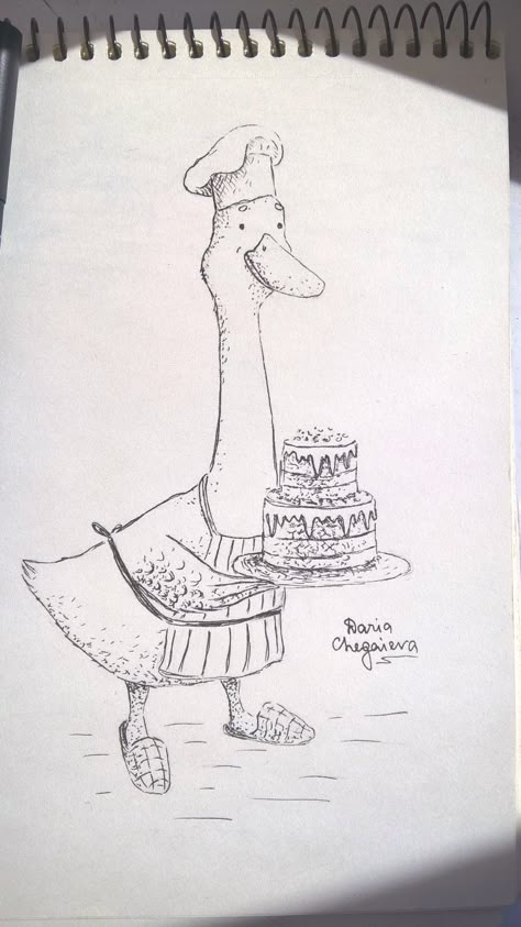 Cartoon Birds Drawing, Geese Drawing, Goose Sketch, Cartoon Bird Drawing, Disney Characters Easy, Cartoon Goose, Goose Drawing, Goose Art, Super Drawing