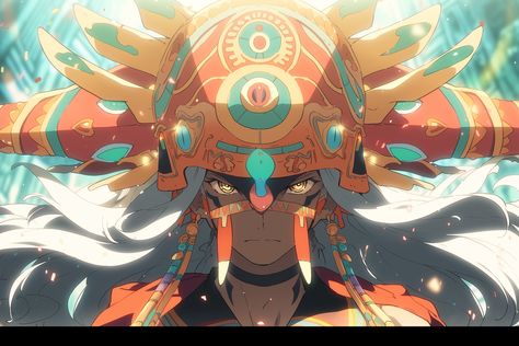 Aztec Dnd Character, Aztec Sorcerer, Aztec Character Art, Aztec Oc, God Of The Stars, Aztec Character Design, Mayan Mythology, Aztec Gods, Latino Art