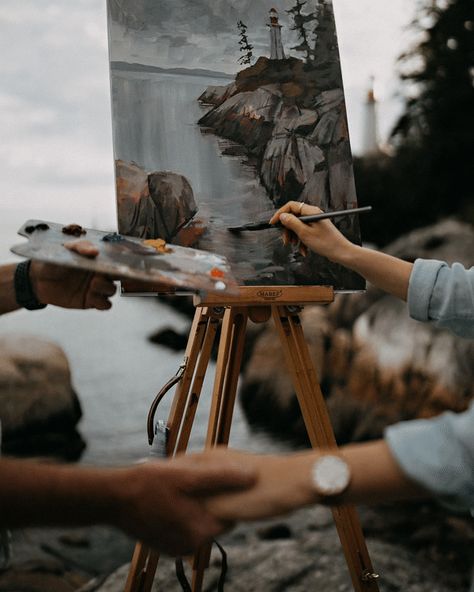 A New Approach to Engagement Photo Shoots: Olga + Bill Couple Painting Together Pictures, Aesthetic Artist Pictures, Couple Painting Together, Olga Core, Amrit Photography, Painting Photoshoot, Artistic Couple, Artist Couple, Painting Couple