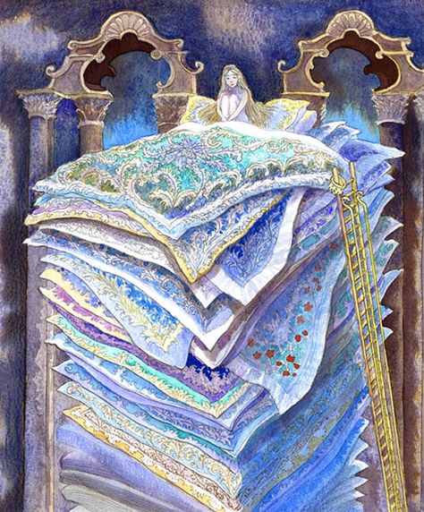 The Princess And The Pea, Andersen's Fairy Tales, 동화 삽화, Inspirational Illustration, Princess And The Pea, Fairytale Illustration, Love Fairy, Fairytale Art, Hans Christian