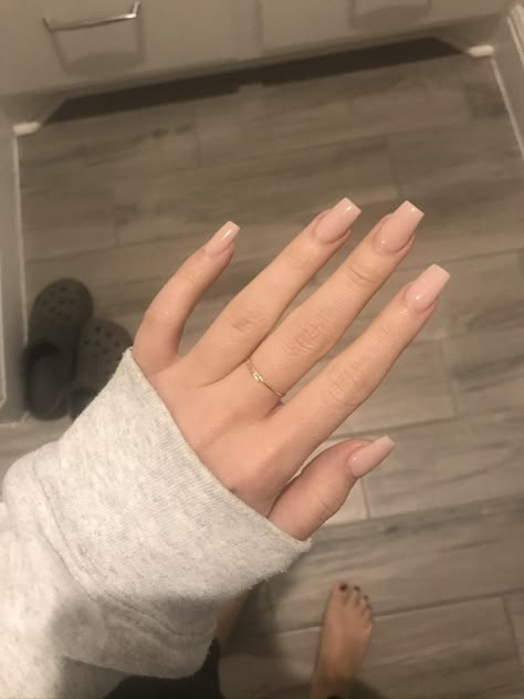 Natural Color Coffin Acrylic Nails, Acrylic Basic Nails, Plan Color Nails, Basic Nude Acrylic Nails, Basic Nails Square, Basic But Cute Nails, Basic Short Acrylic Nails, Basic Nude Nails, Plain Nude Nails