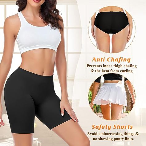 Amazon.com: DERCA Womens Slip Shorts for Under Dresses Seamless Anti Chafing Underwear Boyshorts Panties Under Skirts Safety Shorts (Black,3X-Large) : Clothing, Shoes & Jewelry Shorts For Under Dresses, Anti Chafing Shorts, Safety Shorts, Mid Thigh Shorts, Slip Shorts, Anti Chafing, Under Skirt, Boy Shorts Panties, Skirt Shorts