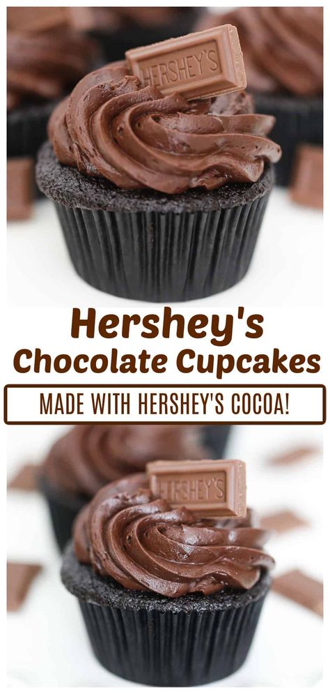 Hershey Cupcakes, Easy Chocolate Cupcakes, Homemade Frosting Recipes, Hershey Recipes, Chocolate Cupcake Recipe, Vegan Chocolate Cupcakes, Best Chocolate Cupcakes, Chocolate Frosting Recipes, Easy Cupcake Recipes