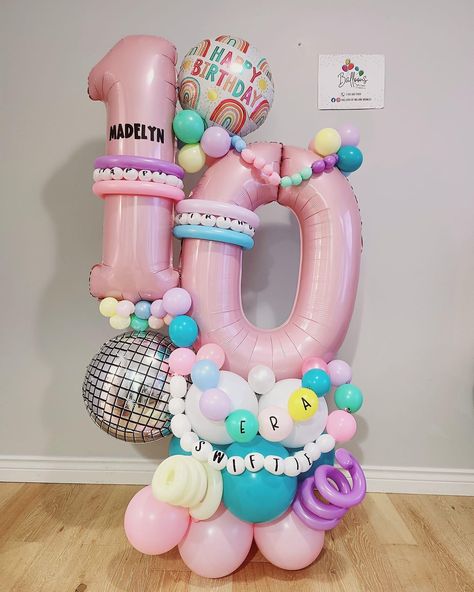 Taylor Swift Balloon Bouquet, Taylor Swift Balloons, Balloon Stack, Bouquet Balloons, Happy Birthday Balloons, Number Balloons, Balloon Bouquet, 9th Birthday, Birthday Balloons