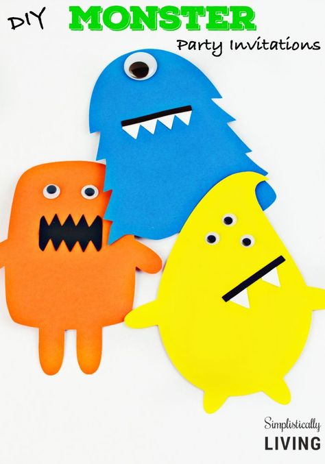 DIY Monster Party Invitations Simplistically Living Monster Party Invitations, Monster Party Decorations, Halloween Invites, Make Your Own Monster, Monster Invitations, Holiday Hacks, Diy Silhouette, Holiday Party Inspiration, Diy Monsters