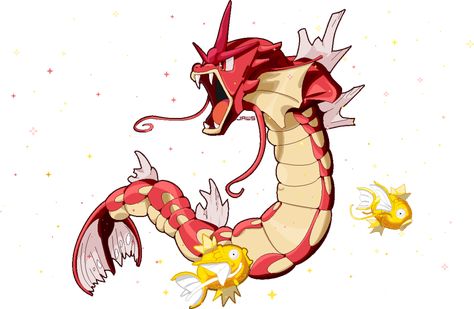 Red Gyarados & Shiny Magikarp Gyarados Tattoo, Shiny Magikarp, Monster Arm, Red Gyarados, Shiny Gyarados, Pokemon Gyarados, Pokemon Blastoise, Pokemon Project, Pokemon Sketch