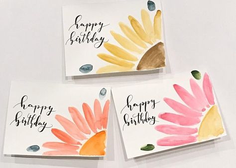 Diy Watercolor Cards, Watercolor Birthday Cards, Birthday Card Drawing, Flower Birthday, Spring Birthday, Watercolor Birthday, Bday Cards, Watercolor Greeting Cards, Paint Cards