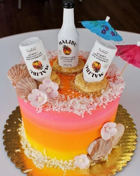 21st Luau Party Ideas, Malibu Cake, Hawaiian Birthday Cakes, Alcohol Birthday Cake, Tropical Birthday Cake, Beach Theme Cupcakes, Hawaii Cake, Summer Birthday Cake, Beach Birthday Cake