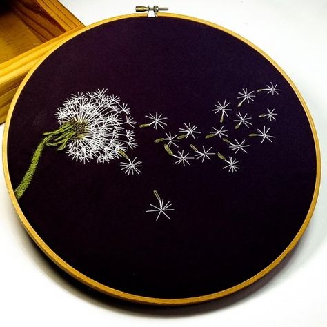 Dandelion Embroidery Pattern and Tutorial - Tinker Patterns Dandelion Embroidery Pattern, Embroidery Dandelion, Christmas Embroidery Ideas, Dandelion Embroidery, Lazy Daisy Stitch, Straight Stitch, Christmas Embroidery, Hand Embroidery Patterns, Alternative Outfits