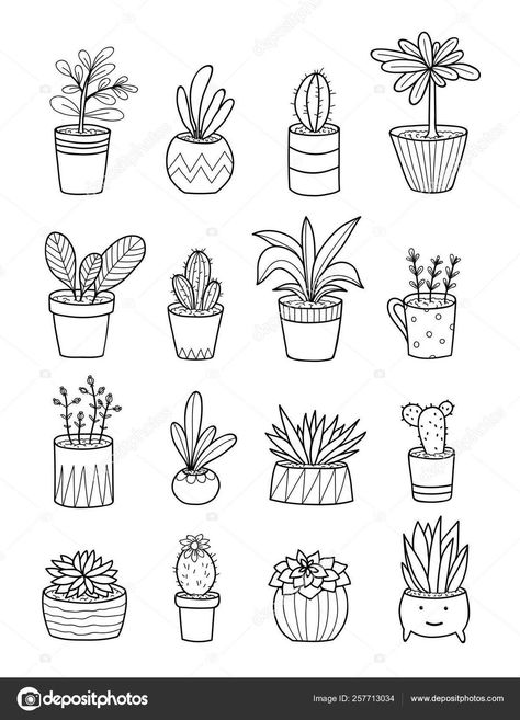 Flowers And Plants Drawing, Small Potted Plant Tattoo, Doodle Succulents, Pot Plant Drawing, Cute Plant Drawings, Plant Drawing Easy, Doodle Plants, Plants Drawings, Succulent Doodle