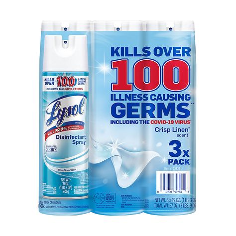 Keep your home fresh and clean with Lysol Disinfectant Spray! Lysol Disinfectant Spray kills 99.9% of viruses and bacteria on hard surfaces* and is designed to provide germ protection from counters to couches. Lysol Crisp Linen Spray helps protect your family while offering a fresh, pleasant scent to your home. This odor-eliminator spray cleaner stops unpleasant scents in their tracks and kills mildew, mold, and viruses on most of your common household surfaces. Fight flu season and stay prepared all year round, with Lysol Disinfectant Spray. *When used as directed.  Product Features:  * 3 Canisters * Kills 99.9% of viruses & bacteria* * Kills over 100 illness causing germs, including cold & flu viruses.* * Kills 99.9% of odor causing bacteria* * Prevents Mold & Mildew from growing for up Clean Linen, Disinfectant Spray, Fresh Linen, Sams Club, Linen Spray, Spray Can, Sam's Club, Citrus Scent, Insulated Water Bottle