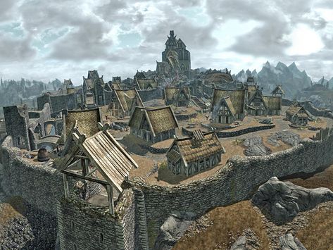 Whiterun Skyrim, Dwarven City, Viking Village, Medieval Houses, Point Perspective, Dragon Games, Fantasy Castle, Fantasy Places, Inspirational Artwork