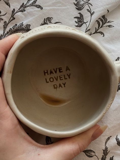 💞 Coffee Quote Aesthetic, Aesthetic Mugs Ceramic, Ceramics With Words, Clay Mug Ideas Design, Coffee Quotes Aesthetic, Pottery Quotes, Clay Coffee Mugs, Coffee Mugs Aesthetic, Coffee Obsession