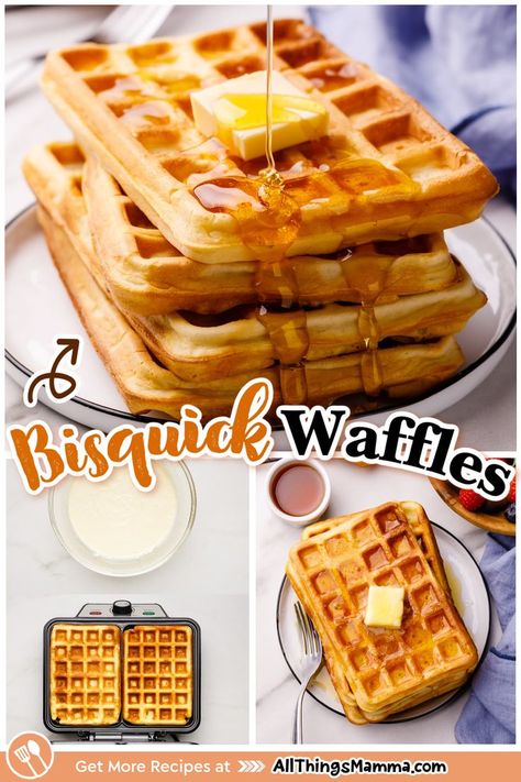 Bisquick waffles are the easiest way to make from-scratch waffles at home! You only need 5 ingredients and a few minutes to make them! Bisquick Waffle Recipes, Bisquick Waffles, Homemade Bisquick, Breakfast Casserole Bacon, Waffle Iron Recipes, Waffle Ingredients, Waffle Maker Recipes, How To Make Waffles, Waffles Recipe