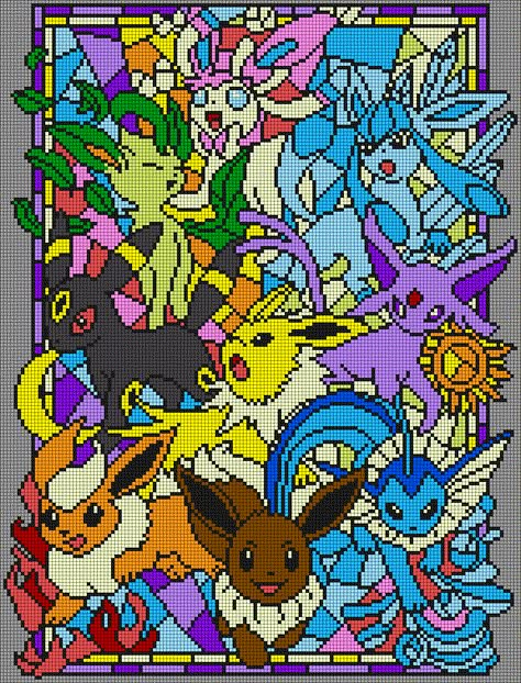 Toothless Pixel Art Grid, Unicorn Pixel Art Grid, Detailed Pixel Art Grid, Eeveelutions Perler Bead Patterns, Alpha Pattern Pixel Art, Eeveelutions Perler, Big Alpha Patterns, Pokemon Alpha Pattern, Perler Bead Patterns Pokemon