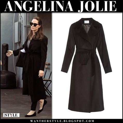 Angelina Jolie in black wrap wool coat max mara manuela #streetstyle Max Mara Black Coat, Max Mara Manuela Coat, Oversized Black Coat, Black Wrap Coat, Angelina Jolie Style, Black Wrap, Wrap Coat, March 27, Coat Outfits