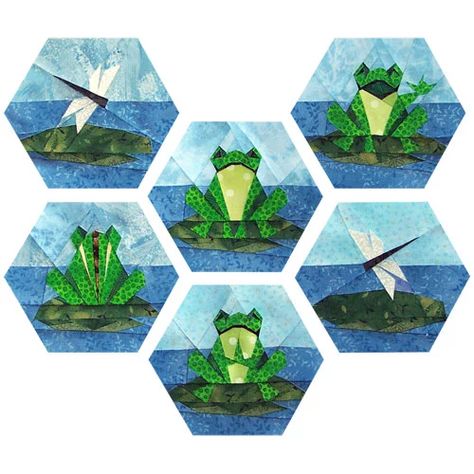 Frog Quilt Block, Frog Quilt, Frog Family, Family Quilt, Free Paper Piecing Patterns, Happy Frog, Paper Pieced Quilt Patterns, Hexie Quilt, Foundation Paper Piecing Patterns