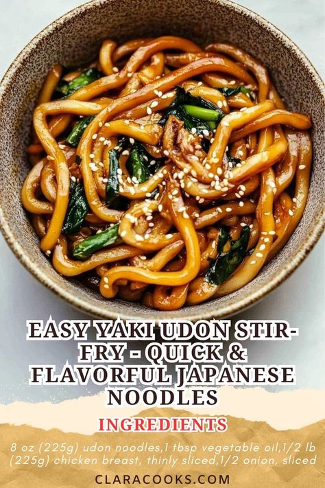 Easy Yaki Udon Stir-Fry - Quick & Flavorful Japanese Noodles Udon Stir Fry, Japanese Noodle Dish, Ricotta Stuffed Chicken, Yaki Udon, Healthy Stir Fry, Quick Stir Fry, Chicken Slices, Vegetarian Thanksgiving, Pizza Recipes Easy