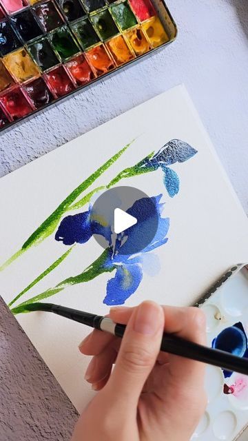 Iris Watercolor Painting Tutorial, Watercolor Iris Tutorial, Watercolour Iris, Iris Watercolor Painting, Iris Watercolor, Watercolor Iris, Watercolor Painting Easy, Abstract Watercolor Flower, Colour Flowers