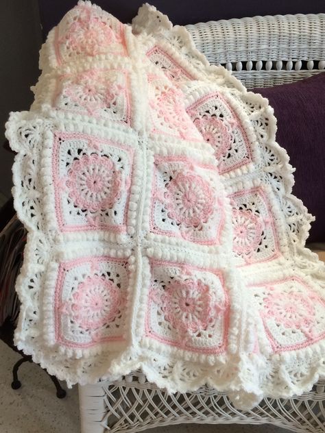 Beautiful crochet blanket for my granddaughter Laney ❤️ Crochet Blanket Coquette, Crochet Blanket Pink, Pink Crochet Blanket, Beautiful Crochet Blanket, For My Granddaughter, Granny Square Crochet Patterns Free, Crochet Bedspread Pattern, Vintage Crochet Patterns, Crochet Blanket Designs