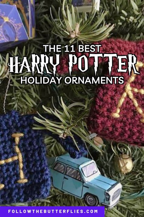 Diy Ornaments Harry Potter, Harry Potter Christmas Tree Decorations Diy, Harry Potter Christmas Tree Ribbon, Christmas Tree Ideas Harry Potter, Homemade Harry Potter Ornaments, Harry Potter Tree Decorations, Harry Potter Crochet Ornament, Harry Potter Christmas Tree Diy Ornaments Ideas, Harry Potter Ornaments Printable