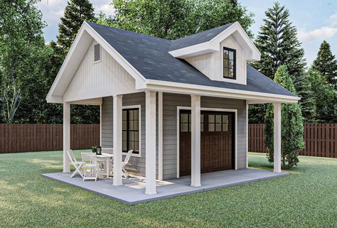 Shed With Porch, Overhead Garage Door, Porch Plans, Overhead Garage, House Shed, Shed Plan, Backyard Sheds, Backyard Shed, Farmhouse Plan