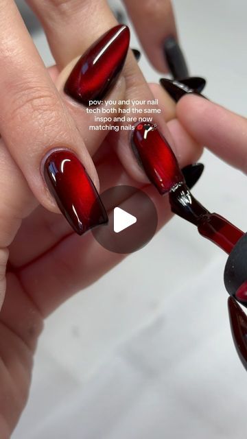 Hot Red Nails Design, Dark Cat Eye Nails, Red Cat Eye Nails Design, Ombre Cat Eye Nails, Fall Cat Eye Nails, Red Cateye Nails, Cateyes Nails Design, Red Cat Eye Nails, Cat Eye Nails Design