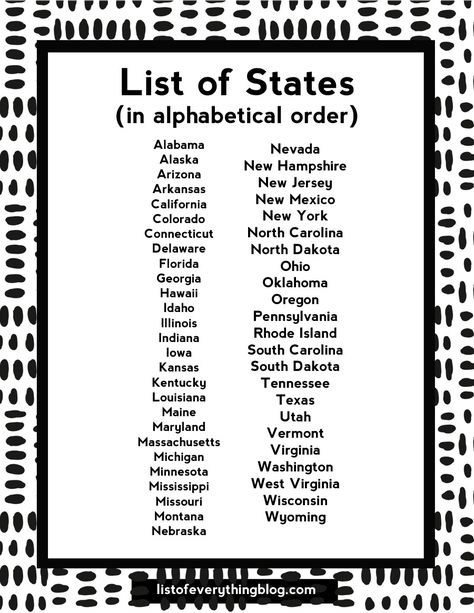 States In Alphabetical Order, List Of States, Geography Facts, Map Quiz, 5th Grade Worksheets, State Abbreviations, Describing Words, States And Capitals, Word Search Printables