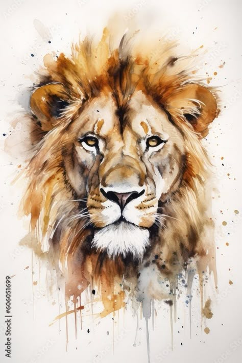 Lion Watercolor Painting, Lion Pics, Lion Watercolor, Child Artist, Safari Art, Head Portrait, Wildlife Painting, Bird Watercolor Paintings, Bird Watercolor