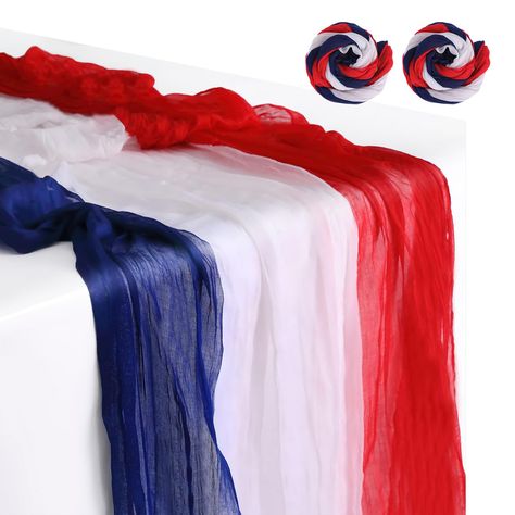 PRICES MAY VARY. Cheese Cloth Packing Include: You will receive 2 pieces of 4th of July cheesecloth table runner rectangle tablecloths. The 4th of July cheesecloth table runner comes in the classic colors of red, white and blue, it can add an elegant, patriotic atmosphere to your Independence Day decorations Material: These Memorial Day cheesecloth tablecloths are made of cotton linen polyester blend fabric, comfortable and soft, good gloss, not easy to fade, can meet your long-term use needs Si Patriotic Table Runner, Blue Table Runner, Patriotic Party, Blue Table, Diy Holiday Decor, Cheese Cloth, Dining Table Decor, Linen Table Runner, Labor Day