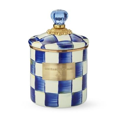 MacKenzie-Childs Royal Check Canister #williamssonoma Flour Container, Kitchen Storage Containers, Dog Biscuits, Kitchen Canisters, Glass Knobs, Mackenzie Childs, Tea Bags, Flower Market, Mild Soap