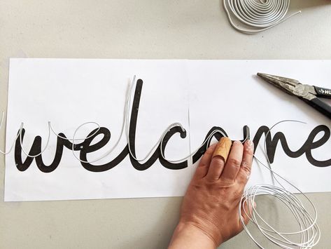 DIY Wired Word Signs (Free Template Included) | Bloom in the Black Diy Letter Board, Knitted Wire Art, Wire Letters, Wire Words, Wire Sign, Wire Wall Art, Wire Name, Wire Knitting, French Knitting