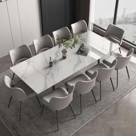 Modern minimalist style. This style is also suitable for Italian light luxury, American light luxury and modern style. Ceramic Extending Dining Table, Extendable Dining Tables, Big Dining Table, Marble Dining Table Set, Faux Marble Dining Table, Stone Dining Table, Marble Dining, Sintered Stone, Kitchen Sale