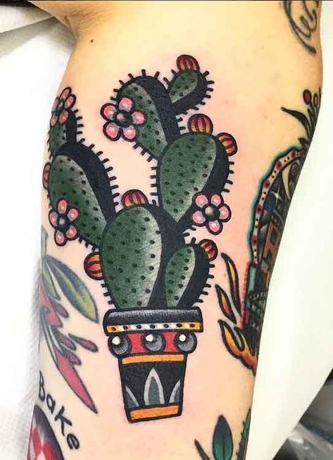 Nopal Tattoo Traditional, Nopal Cactus Tattoo, Nopales Tattoo, Traditional Cactus Tattoo, Sedona Tattoo, Trad Tattoos, Bunny Ear Cactus, Traditional Black Tattoo, Frog Tattoo