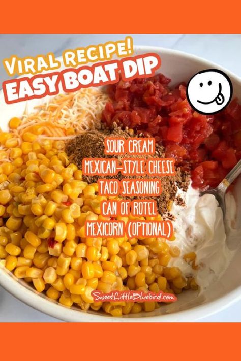 This photo show the ingredients for Boat Dip in a mixing bowl, ready to mix. Easy Snacks For Vacation, Easy Boat Dip, Easy Cheap Dips Appetizers, Dips To Make For The Beach, Dips For Boat, Pool Dips Recipes, Easy Apps For Pool Party, Boat Dip Southern Living, Easy Beach Desserts