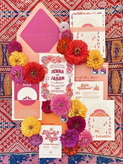 21 Boho Wedding Invitations Ideas Wedding Invitations Colorful, Crazy Wedding Invitations, Eclectic Wedding Invitations, Quirky Wedding Invitations, Boho Wedding Invitations, Wedding Invitation Ideas, Retro Wedding Invitations, Colorful Wedding Invitations, Boho Invitations