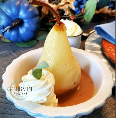 White Wine Poached Pears Poached Pears Recipe, Wine Poached Pears, Ripe Pears, Pear Dessert, Blueberry Compote, Homemade Mayonnaise, Poached Pears, Pear Recipes, Elegant Desserts