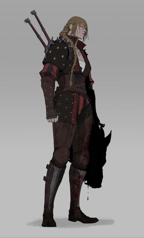 BanishedPotato on Twitter: "Fullbody of the mute witcherlass Rema, school of the wolf.  #witcherlass  #witcherOC… " Female Witcher, Taters Ash, Blood Hunter, Witcher Art, Vampire Hunter, High Fantasy, Fantasy Warrior, Fantasy Rpg, The Wolf