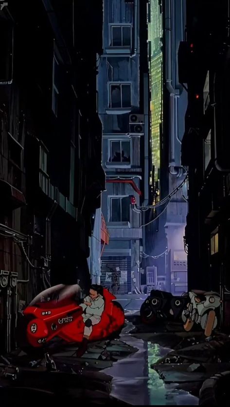 Retro Futurism Anime, Akira Background, Akira City, Japanese Cyberpunk Aesthetic, Japanese Cinematography, Akira Cyberpunk, Akira Aesthetic, Akira Wallpaper, Akira Art